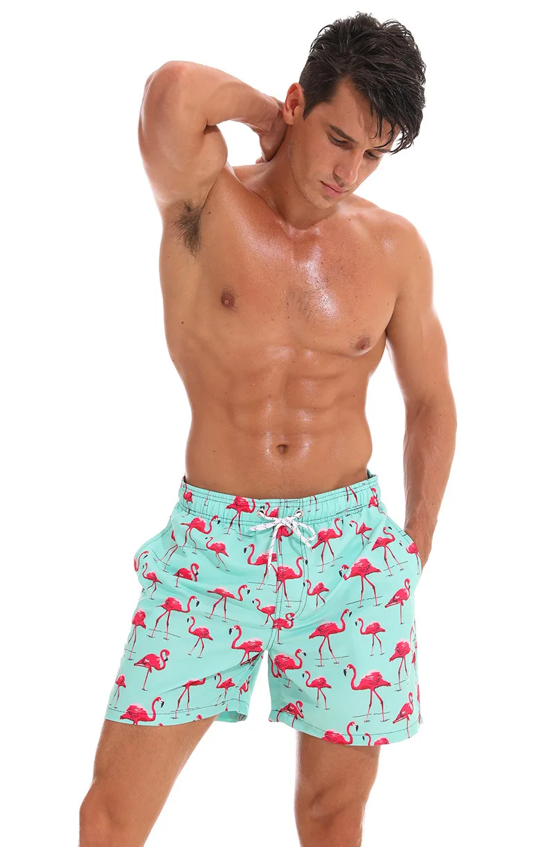 board shorts men fashion flamingo animal flowers print beach shorts quick dry swimwear bermuda masculino casual shorts men M-3XL