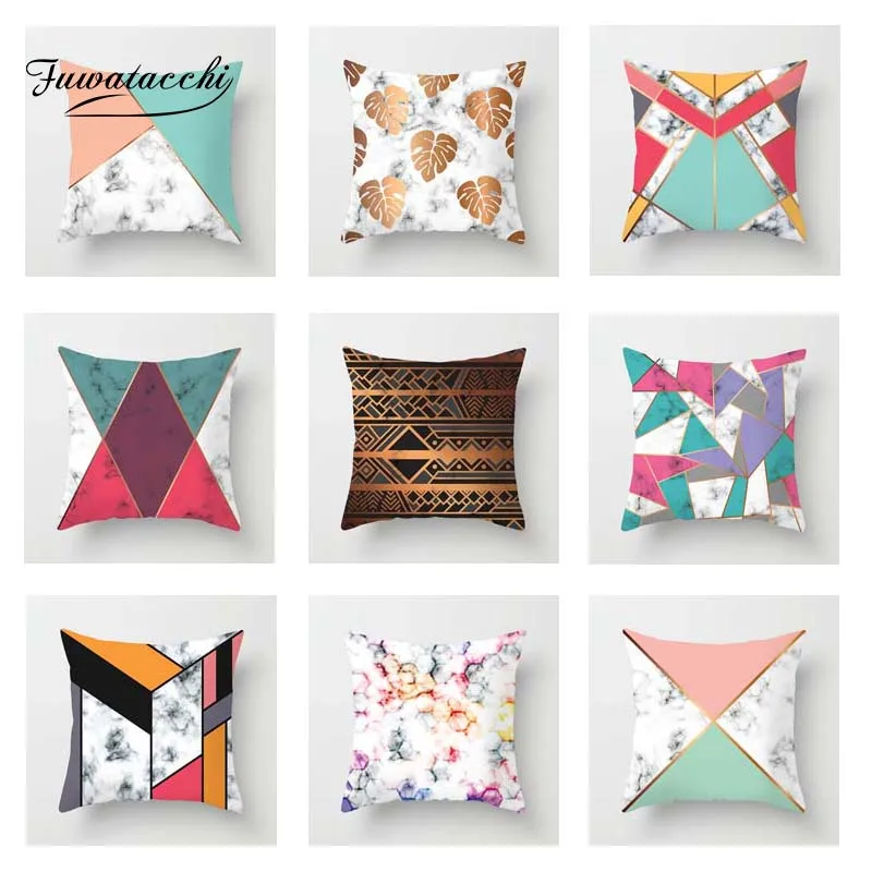 Простые геометрические наволочки Fuwatacchi с листьями буквами бриллиантами