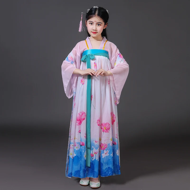 Детское летнее платье с цветочным принтом в китайском стиле |