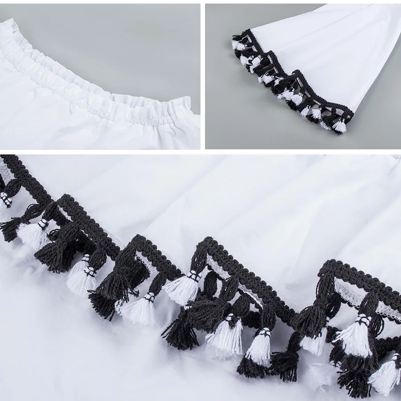 Women Clothes Cotton Blouse Crochet Female Korean Shirts Tops Shirt White Blouses Tassels Autumn off Shoulder Top |