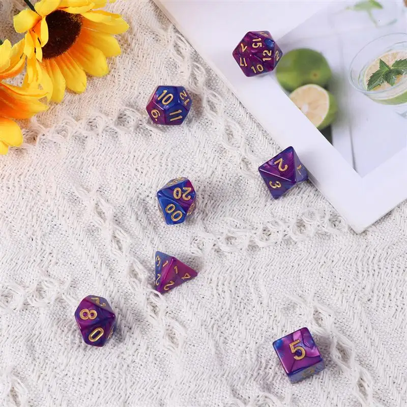 7pcs Digital Dice Polyhedral Dices Number Game Purple Blue Set for MTG RPG Table Playing | Спорт и развлечения