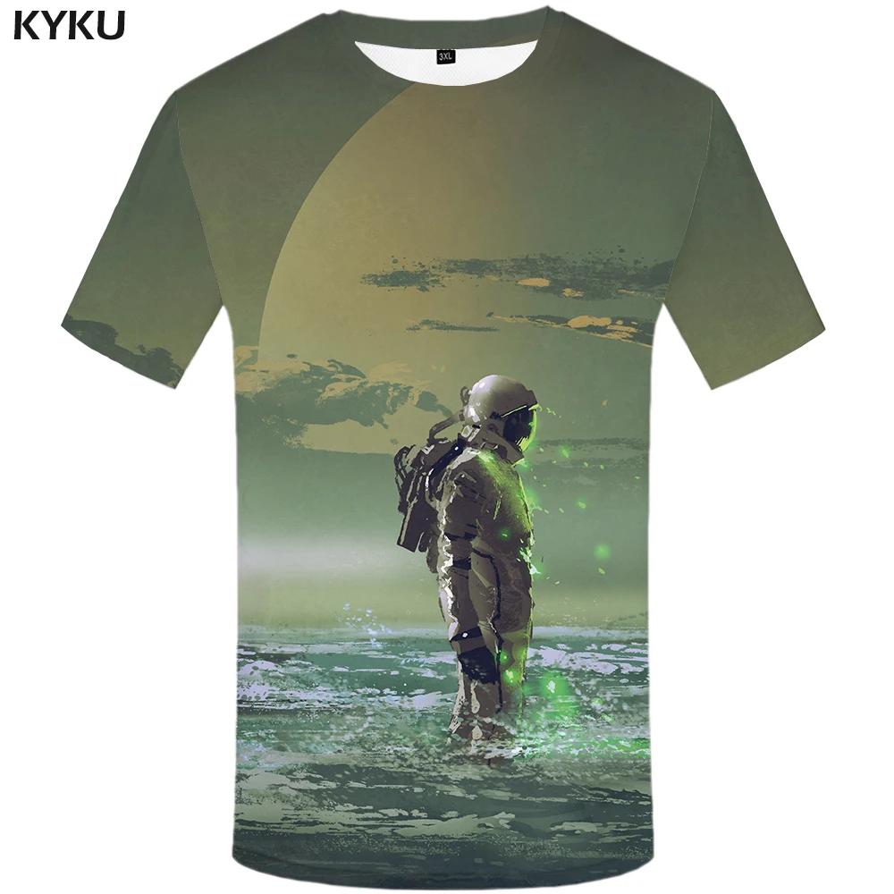 KYKU Brand Galaxy Space T shirt Men Star Anime Clothes Character Shirt Print Cartoon Tshirt Printed Abstract T-shirts 3d | Мужская
