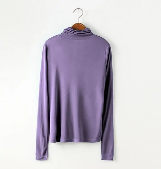 purple Женские 50% шелк 50% вискоза эластичные базовый слой с длинным рукавом черепаха шеи футболки Топ SG302 - Цвет: purple