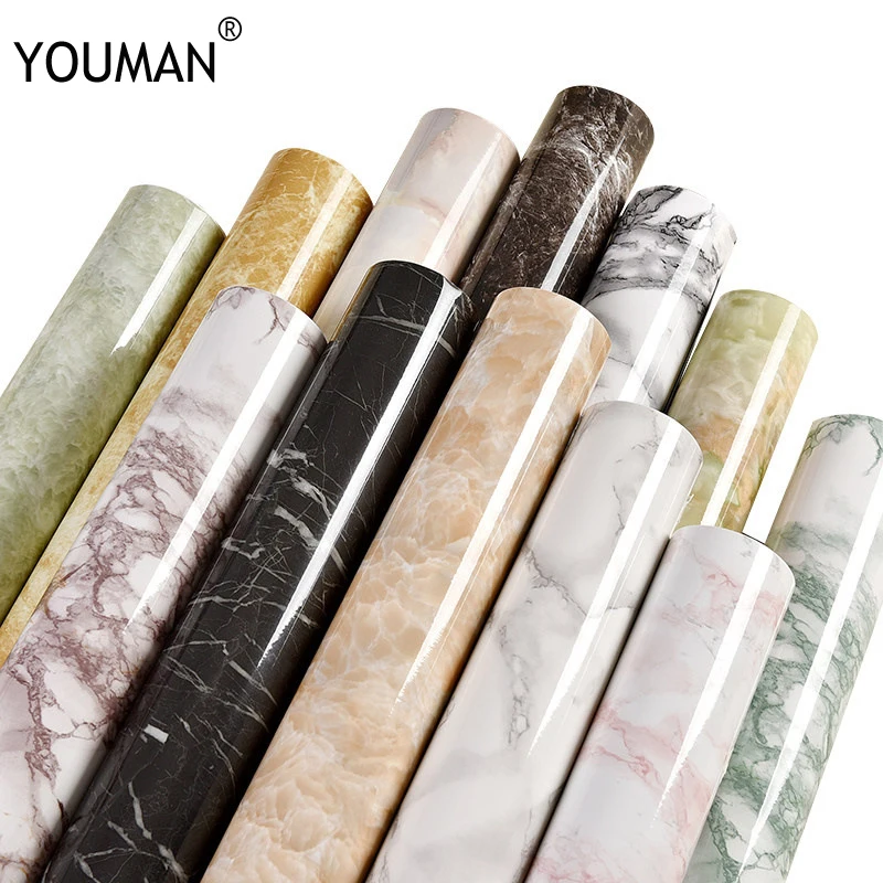 

Wallpapers YOUMAN 10M Marble Waterproof Vinyl Self Adhesive Wallpaper Modern wall Paper Kitchen Renovation Stickers Wallpaper