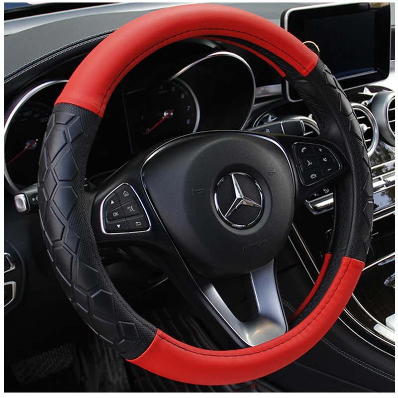 

37-38CM New Car Steering Wheel Cover Artificial Leather Steering-Wheel Covers Breathable Fabric Braid Auto Accessories Universal