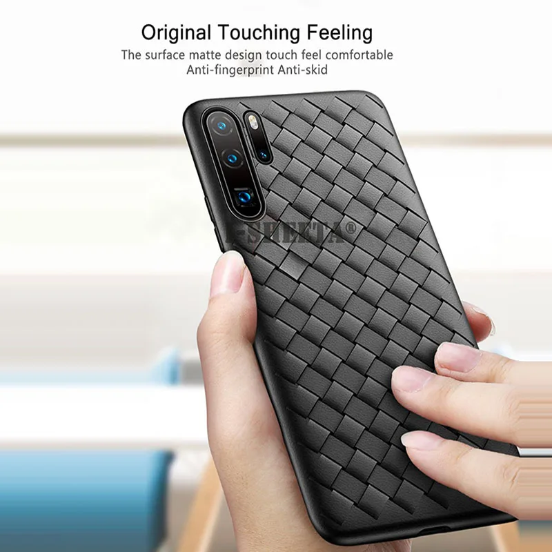 Тканая кожа текстура для Huawei P30 P20 Pro Чехол Мягкий ТПУ бампер силиконовый полная