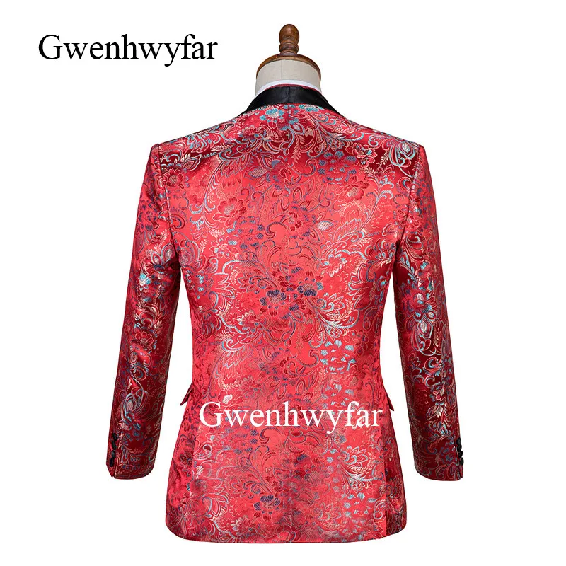 Gwenhwyfar модный красный костюм с цветочным рисунком (пиджак + брюки жилет) мужские
