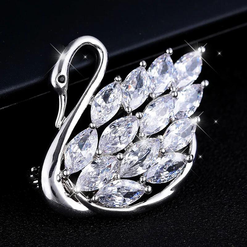 Женская Брошь в виде лебедя белая брошь с австрийским кристаллом булавка для