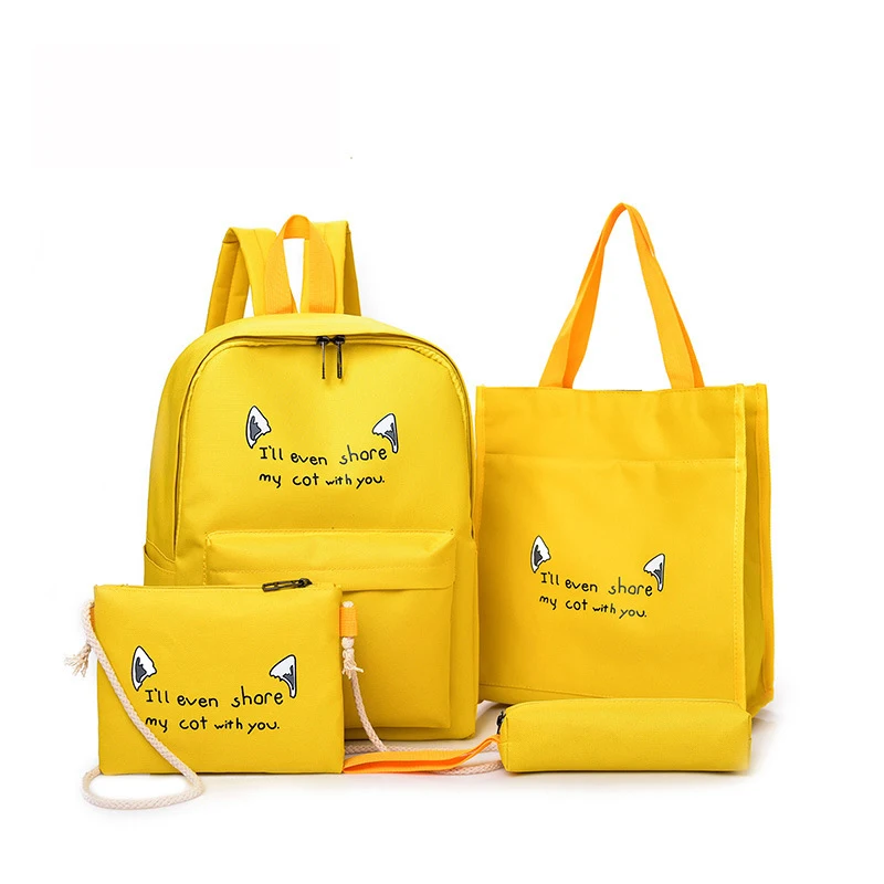 4-piece Set Letter Backpack Schoolbag Nylon Casual Waterproof Bag School Mochila Shoulder | Багаж и сумки