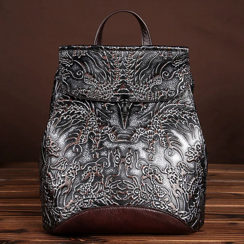 Женский винтажный рюкзак из натуральной кожи с тиснением|ladies backpack|backpack brandbrand