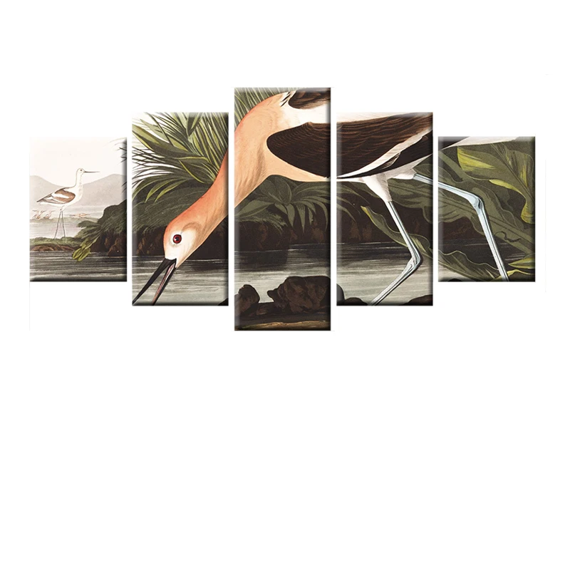 

HD Print Poster Sunset Heron Animal Picture Canvas Oil Painting Landscape 5 Panel Wall Art for Living Room Decoration Picture