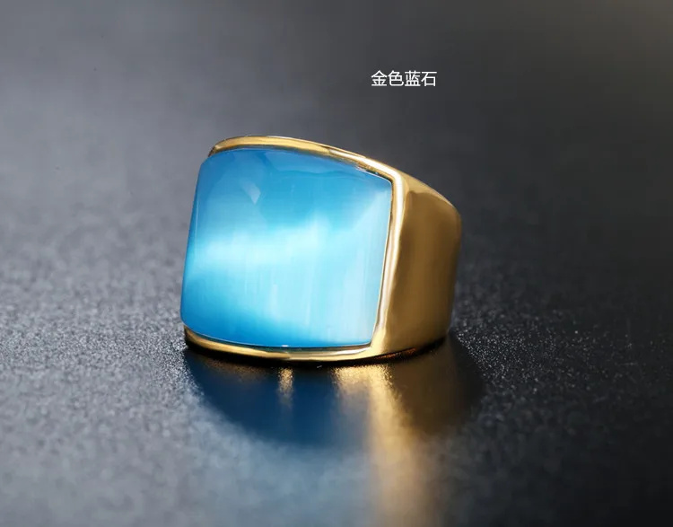 Blue Большие геометрические кольца белого и розового цвета, максимальный цвет опалового золота, Женское кольцо с большим камнем, дизайнерские экологически чистые мужские ювелирные изделия, прекрасные подарки - Цвет основного камня: Blue