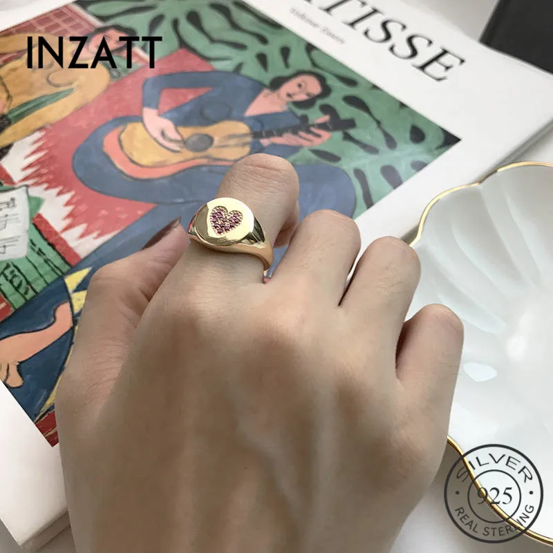 Женское кольцо в форме сердца INZATT из стерлингового серебра 925 пробы с красным