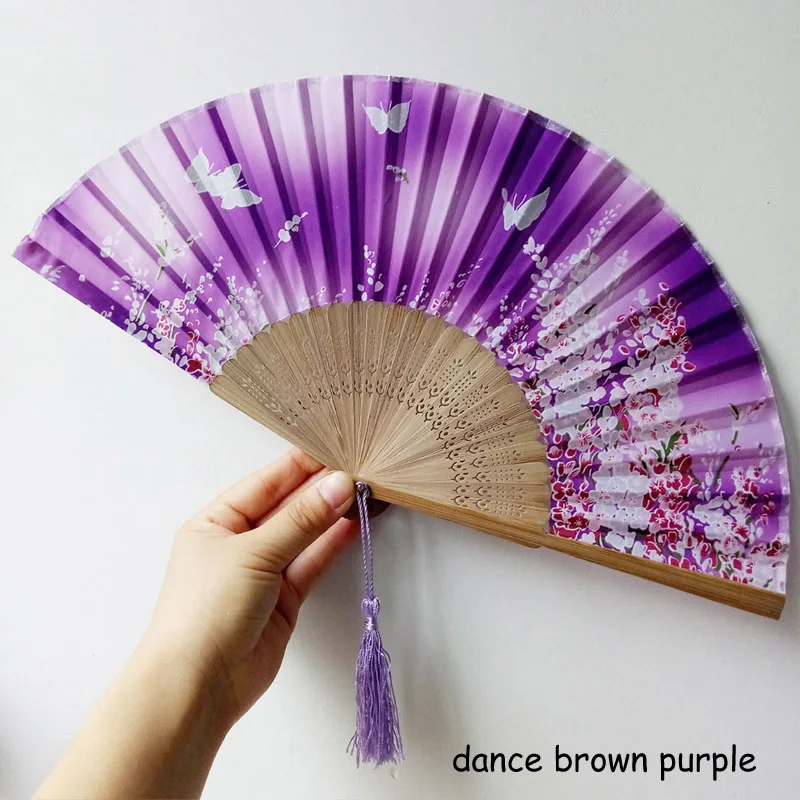 dance brown purple Вечерние, винтажные, Ретро Стильные, модные, китайские, Японский складной веер, 1 шт., узор, искусство, ремесло, подарок, свадебный танец, ручной вентилятор - Цвет: dance brown purple