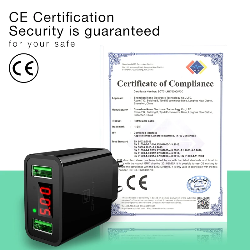 Cafele Dual USB зарядное устройство для iPhone универсальный портативный мобильный Вход AC