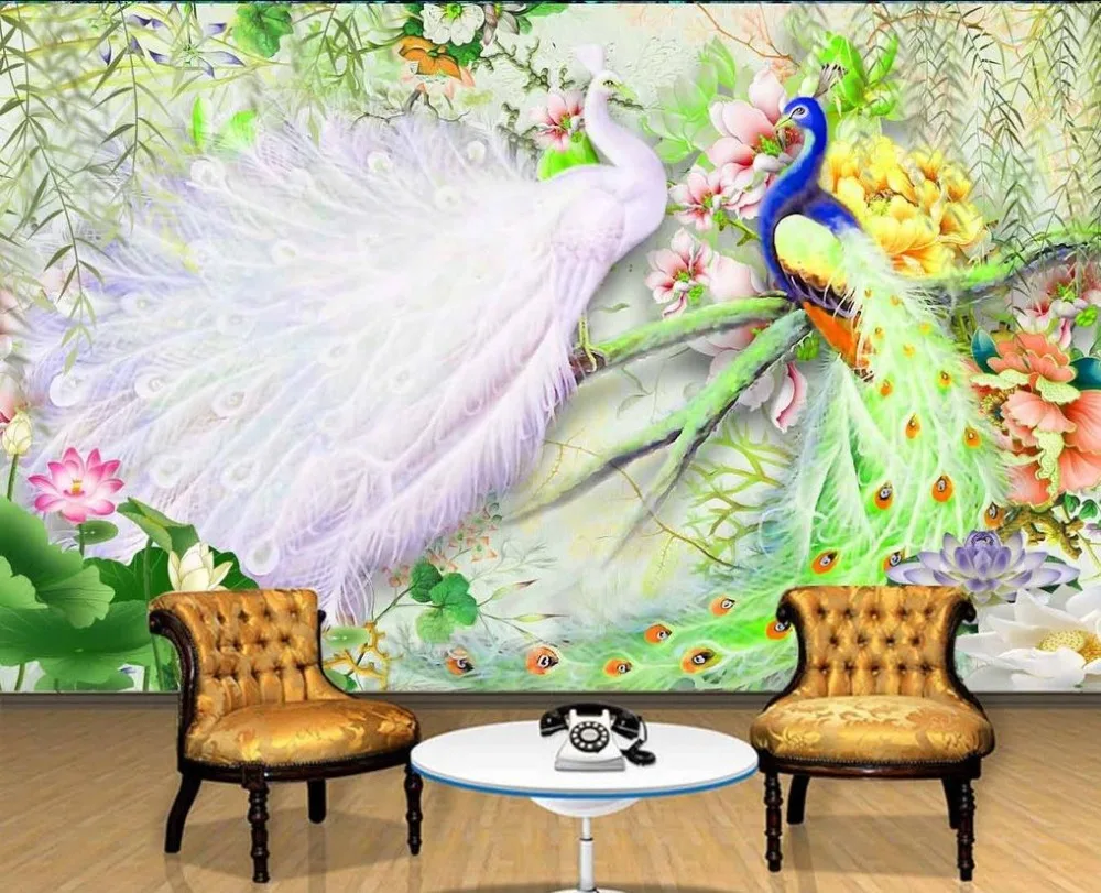Пользовательские фото обои большие 3D стерео Романтический Павлин Лотос ТВ фон 3d