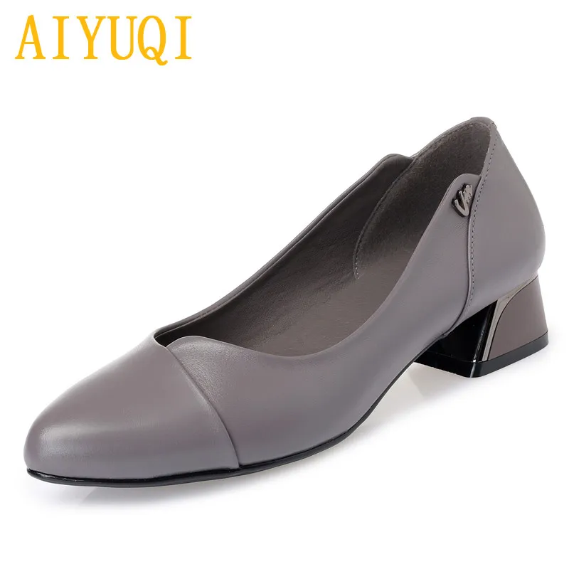 gray AIYUQI женские модельные туфли; коллекция года; сезон весна; Новинка; модная женская обувь из натуральной кожи; красные офисные туфли с закрытым носком для женщин - Цвет: gray