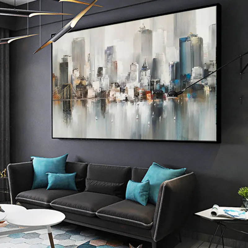 

Ручная палитра, нож, картина маслом на холсте, абстрактный пейзаж, Европейский строительный рисунок, картина, домашний декор без рамки