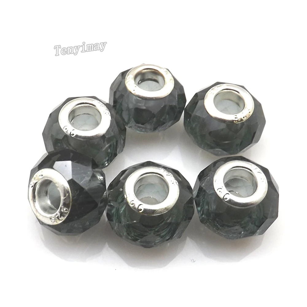 Серые граненые стеклянные бусины с посеребренным сердечником подходят для