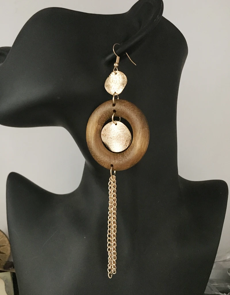 Круглые металлические цепи деревянные серьги | Украшения и аксессуары