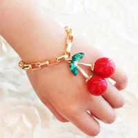 fashion big red cherry charm gold chain bangle bracelets for women jewelry gifts