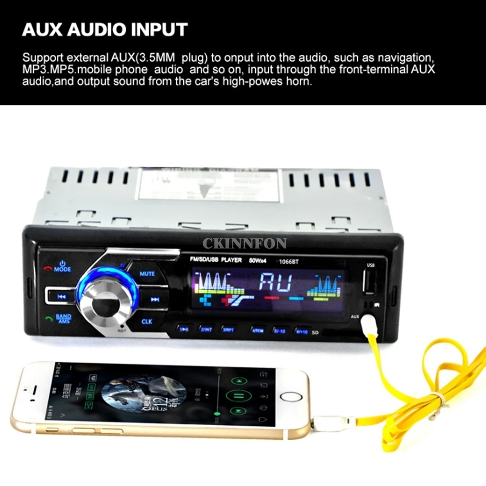 Автомагнитола стерео MP3 плеер Bluetooth mp3 FM/USB/1 Din с дистанционным управлением 12 В 1066BT