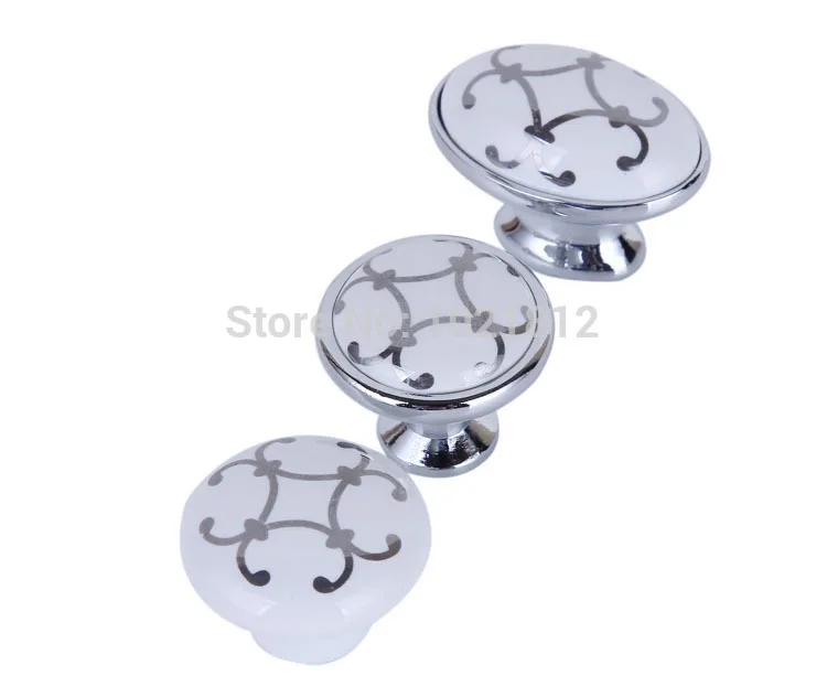 Серебряная Цветочная хромированная керамическая ручка ручки для шкафа комода