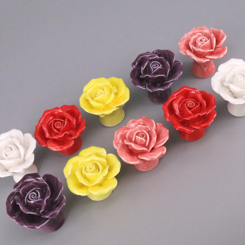 

8PCS Elegant Rose Pulls Flower Ceramic Cabinet Knobs Cupboard Door Handles Vintage Kitchen Drawer Pulls with Screws