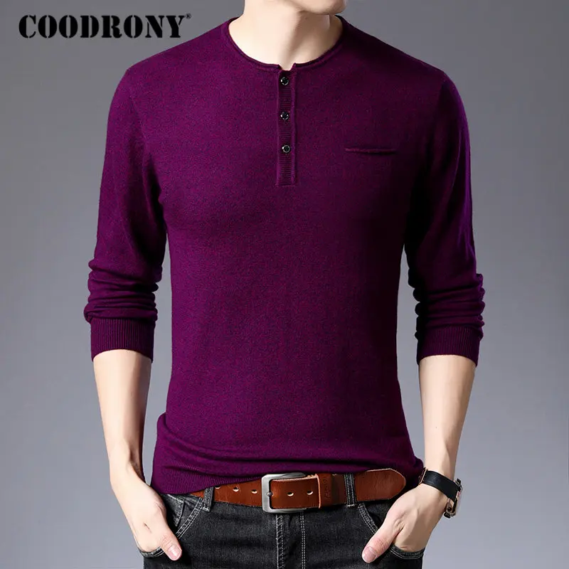 COODRONY свитер для мужчин Уличная мода Pull Homme осень зима чистая Мериносовая Шерсть свитера мягкий теплый кашемировый пуловер для мужчин 93008