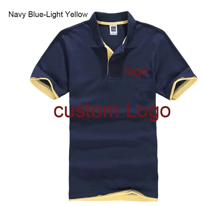 navyblue lightyellow Рубашка поло на заказ с принтом логотипа компании/отеля/персонала унисекс с коротким рукавом из хлопка - Цвет: navyblue lightyellow