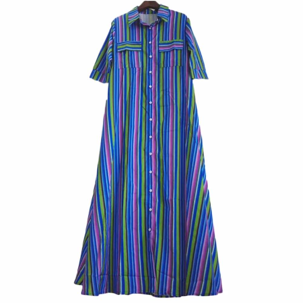 Летнее Полосатое платье рубашка на шнуровке с рукавами 3/4 праздничное длинное