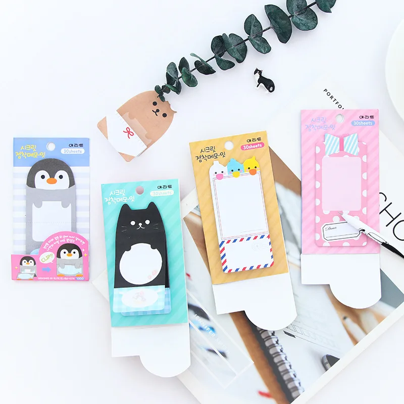 30 шт./лот милый мультфильм животных Panda Cat Медведь Memo Pad Прекрасный Kawaii Чик Пингвин