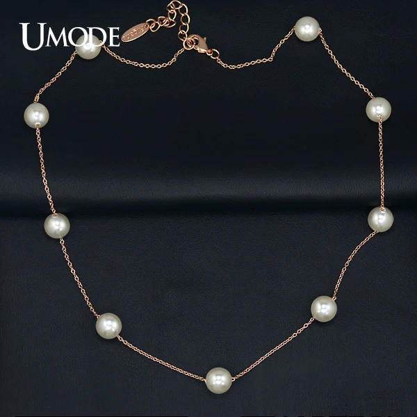 

UMODE Rose Gold Color String of Beads 8mm Synthetic Pearl Necklace Women JN0133