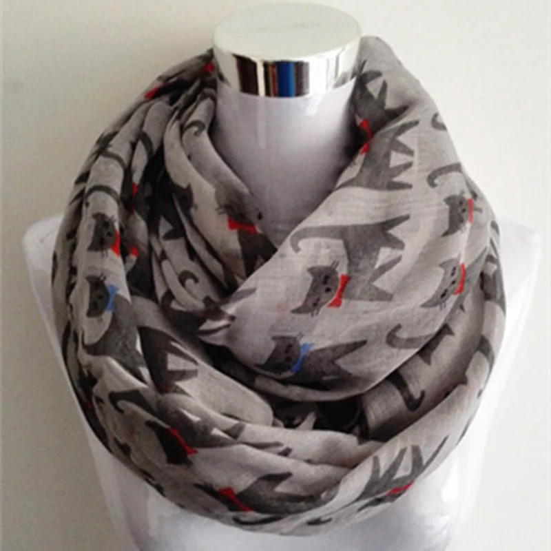 

10pcs/lot Free Shipping 2019 New Fashion Cat infinity Scarf animal print Scarves For Women/Ladies