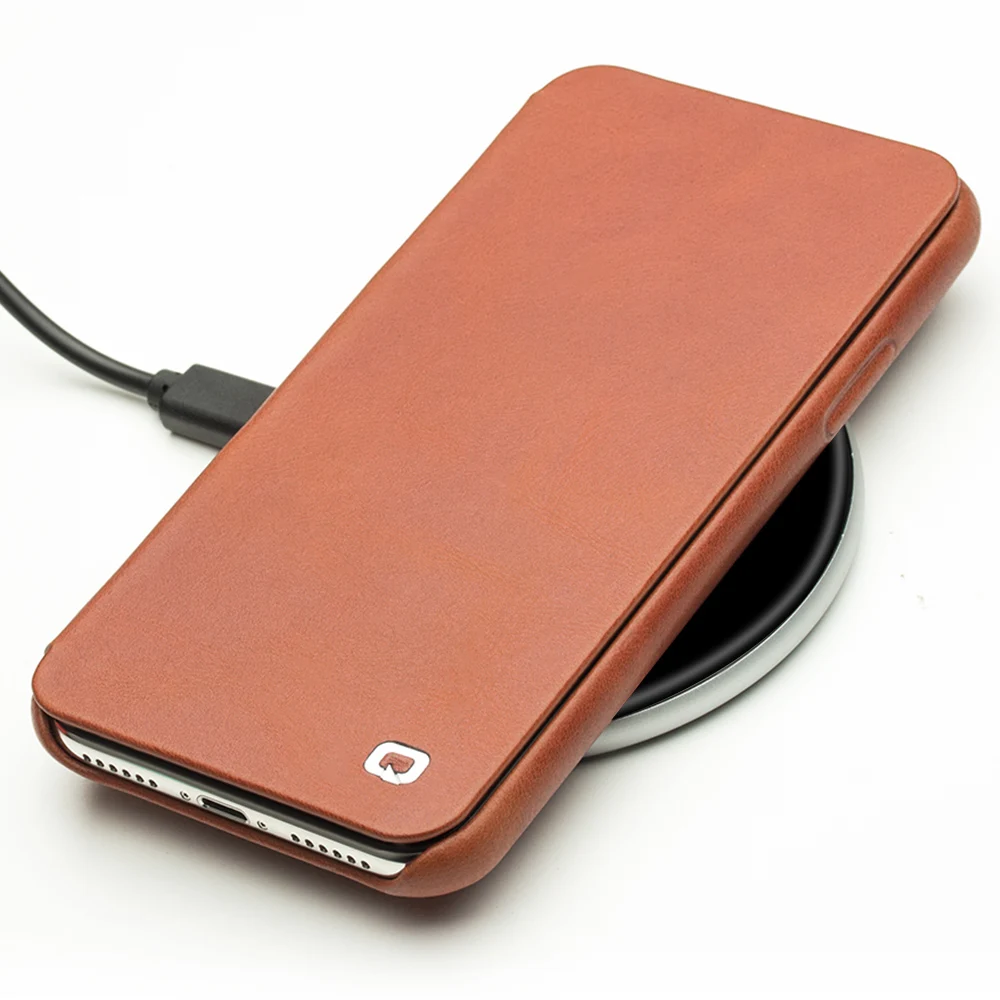 QIALINO Luxury Ultrathin Genuine Leather Case for Apple iPhone X UNBreak Flip Pure Handmade Cover 5.8 inch | Мобильные телефоны и
