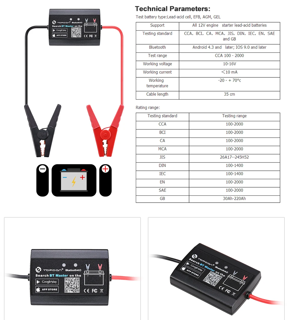 TOPDON BT Master 12 V автомобильный аккумулятор тестовый er анализатор батареи тест на проворот коленвала зарядка тест синхронизации для Android и iOS