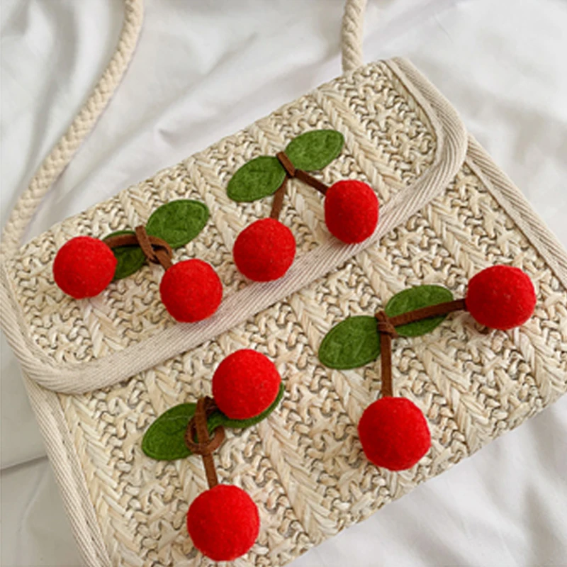 pudcocobaby/детская соломенная плюшевая сумка из ротанга для маленьких девочек; тканая квадратная сумка через плечо; пляжные летние сумки;