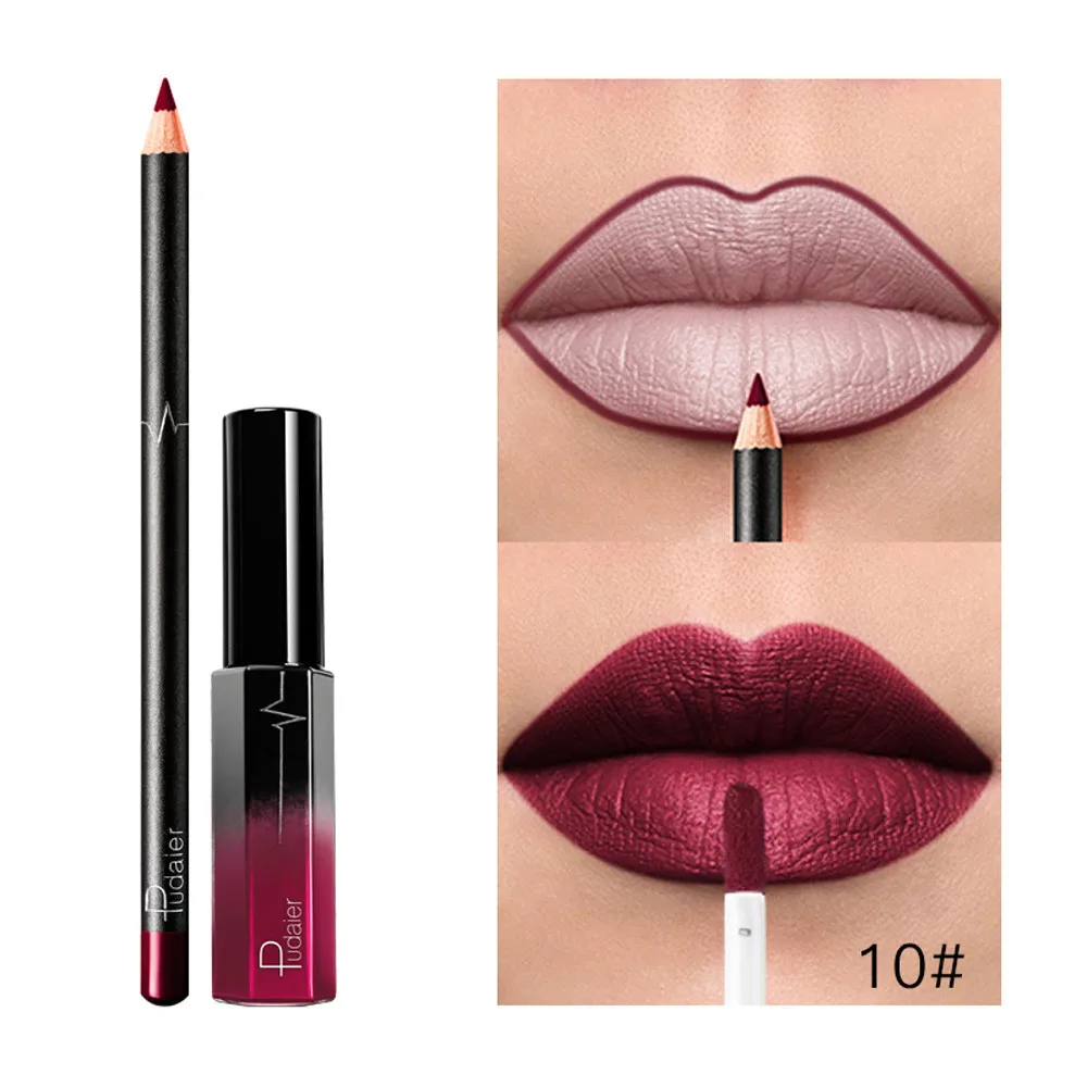 Health and Beauty Long Lasting Lipstick Waterproof Matte Liquid Gloss Lip Liner Cosmetics Set liquid matte lipstick C0830 | Красота и
