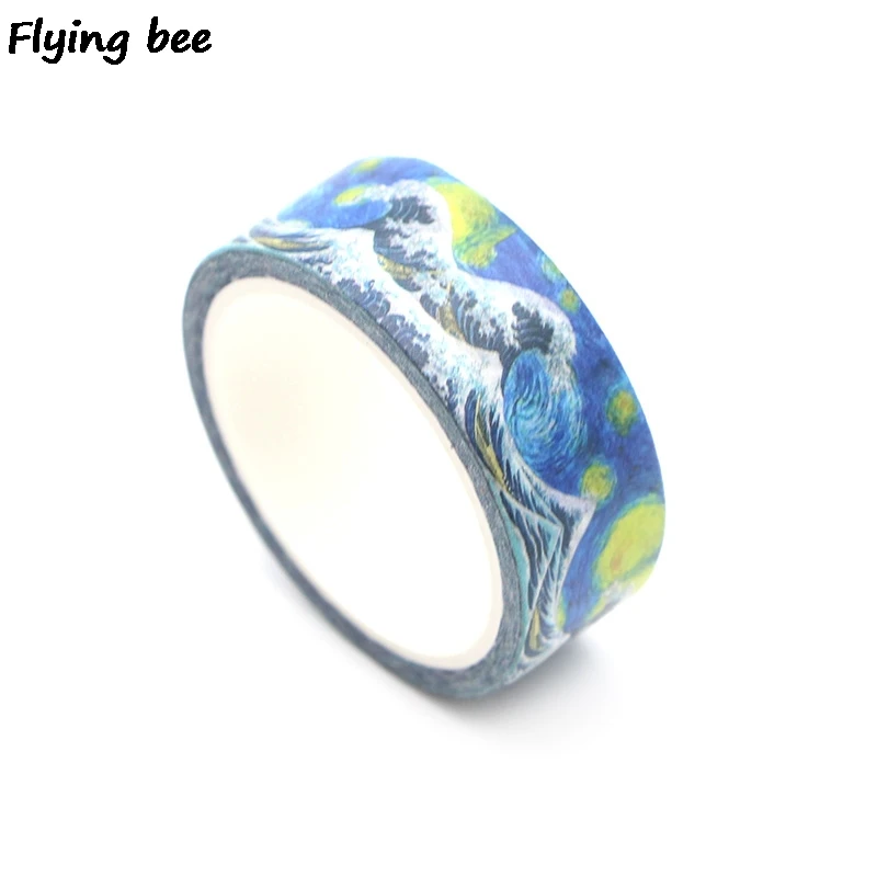 Flyingbee 15 мм X 5 м звездное небо бумага васи клейкая лента Kanagawa волна крутая клейкая лента DIY Скрапбукинг наклейка этикетка маскирующая лента X0268