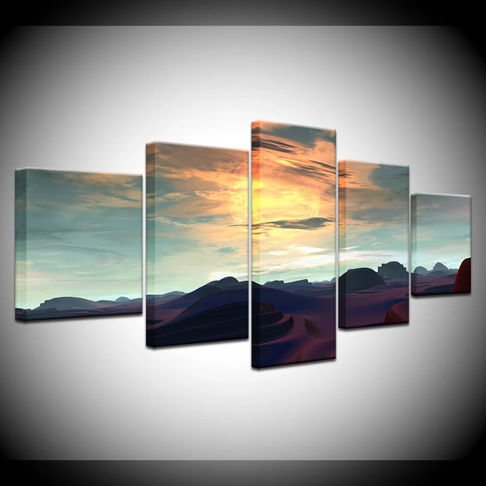 

Canvas Painting desert artwork with sunset landscape 5 Pieces Wall Art Painting Modular Wallpapers Poster Print Home Decor