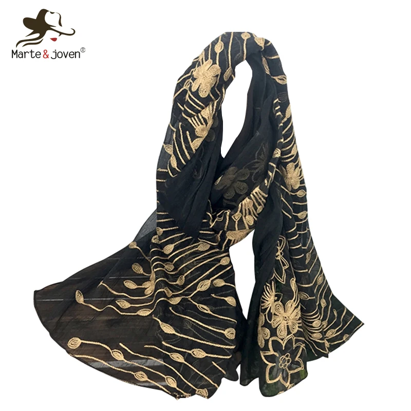 Женский шифоновый хиджаб с цветочной вышивкой на весну/осень|shawls and wraps|fashion shawlsblue