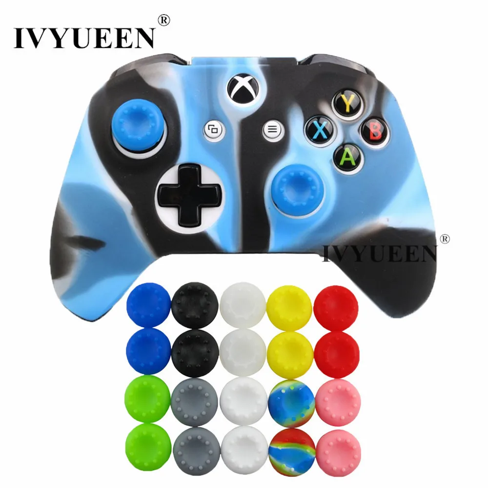 IVYUEEN Силиконовый чехол кожного покрова для microsoft Xbox One X S Slim контроллер с 20 x Стик ручка шапки-10 видов цветов - Цвет: Camo Blue