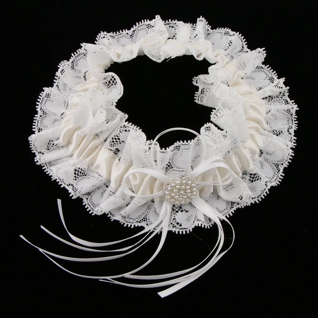 

Wedding Bridal Lace Pearls Garter Belt Wedding Garters for Women Bowknot Trim Hen Night Party Dress