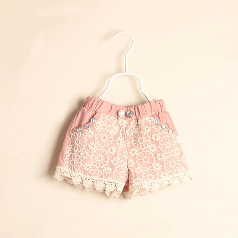 Шорты для девочек 2017 летние кружевные короткие брюки с цветочным принтом детские