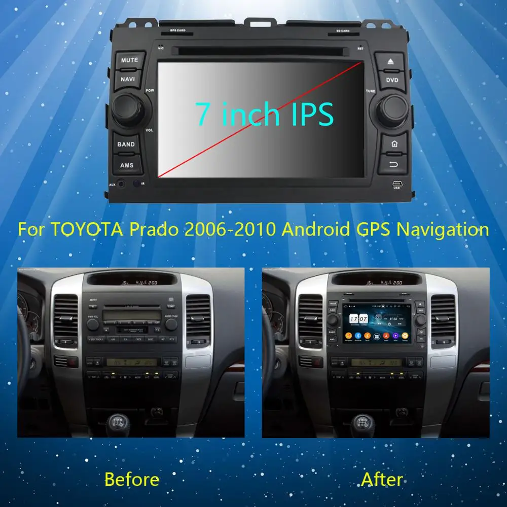 Автомобильный DVD-плеер 7 дюймов IPS 8 ядер 4 Гб + 64 ГБ Android 9 0 для Toyota Land Cruiser Prado LC120 2004-2010