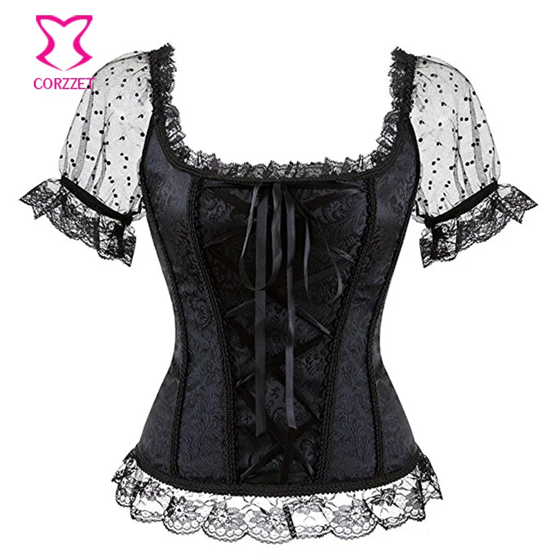 

Black Lace Up Short Sleeve Gothic Espartilhos E Corpetes Sexy Plus Size Corset 6XL Victorian Steampunk Costumes Burlesque Outfit