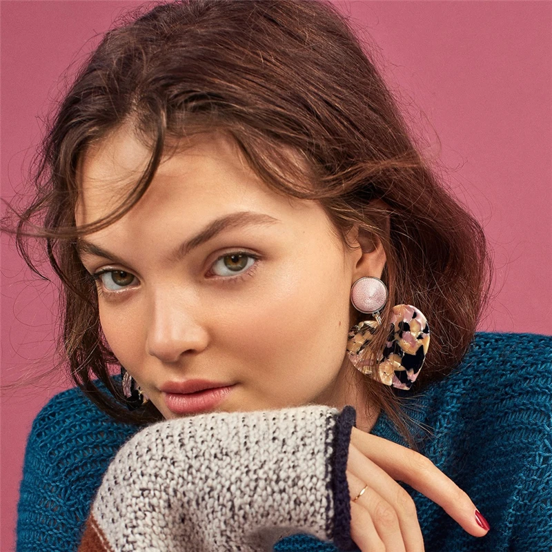 Женские богемные серьги OUMEILY большие акриловые в форме сердца висячие