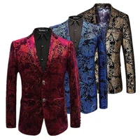 velvet silver blazer men paisley floral jackets wine red golden stage suit jacket elegant wedding mens blazer plus size m 6xl