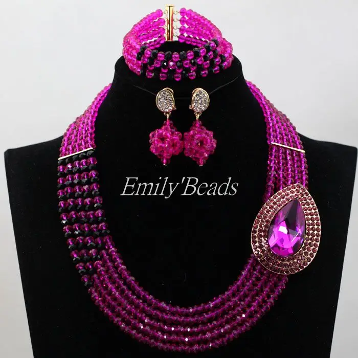 Модный набор ювелирных изделий цвета фуксии и розового кристалла черный костюм