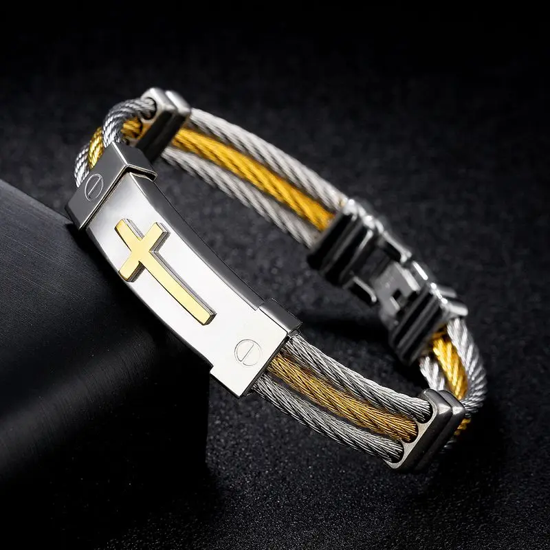 Мужской браслет из нержавеющей стали с крестом|pulseira masculina|mens bracelet banglefate love |